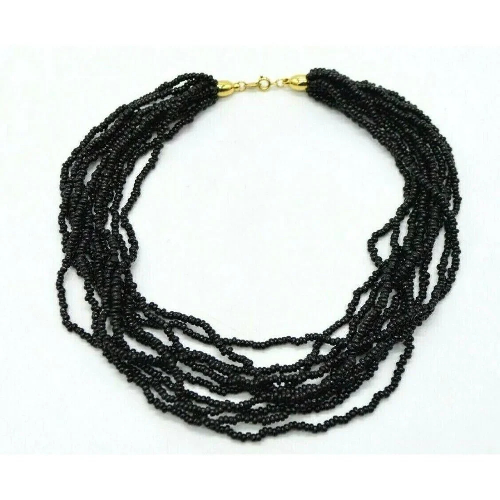 TRIFARI Black Seed Bead Torsade Multi-Strand Gold